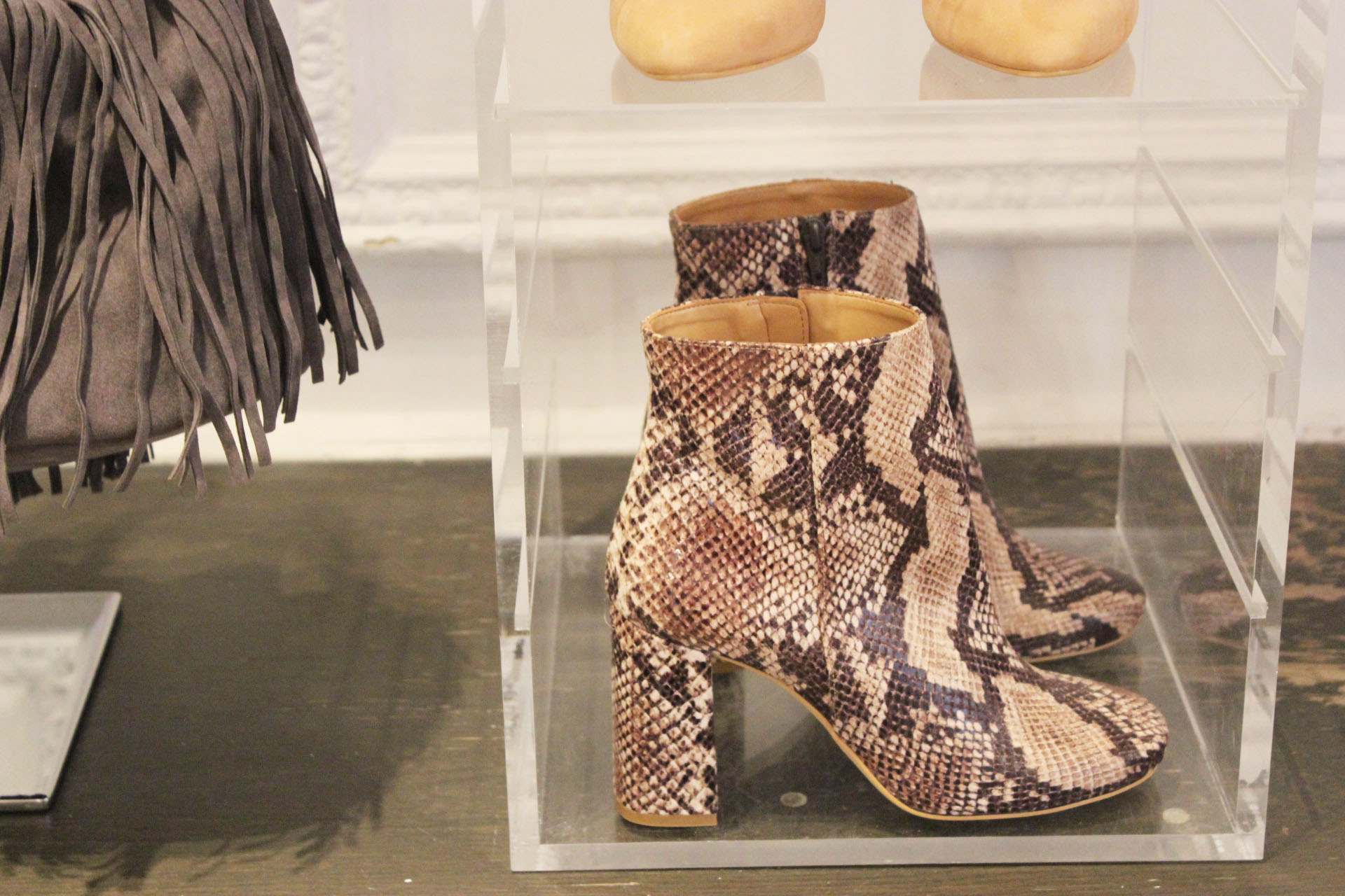 snake print heeled boots