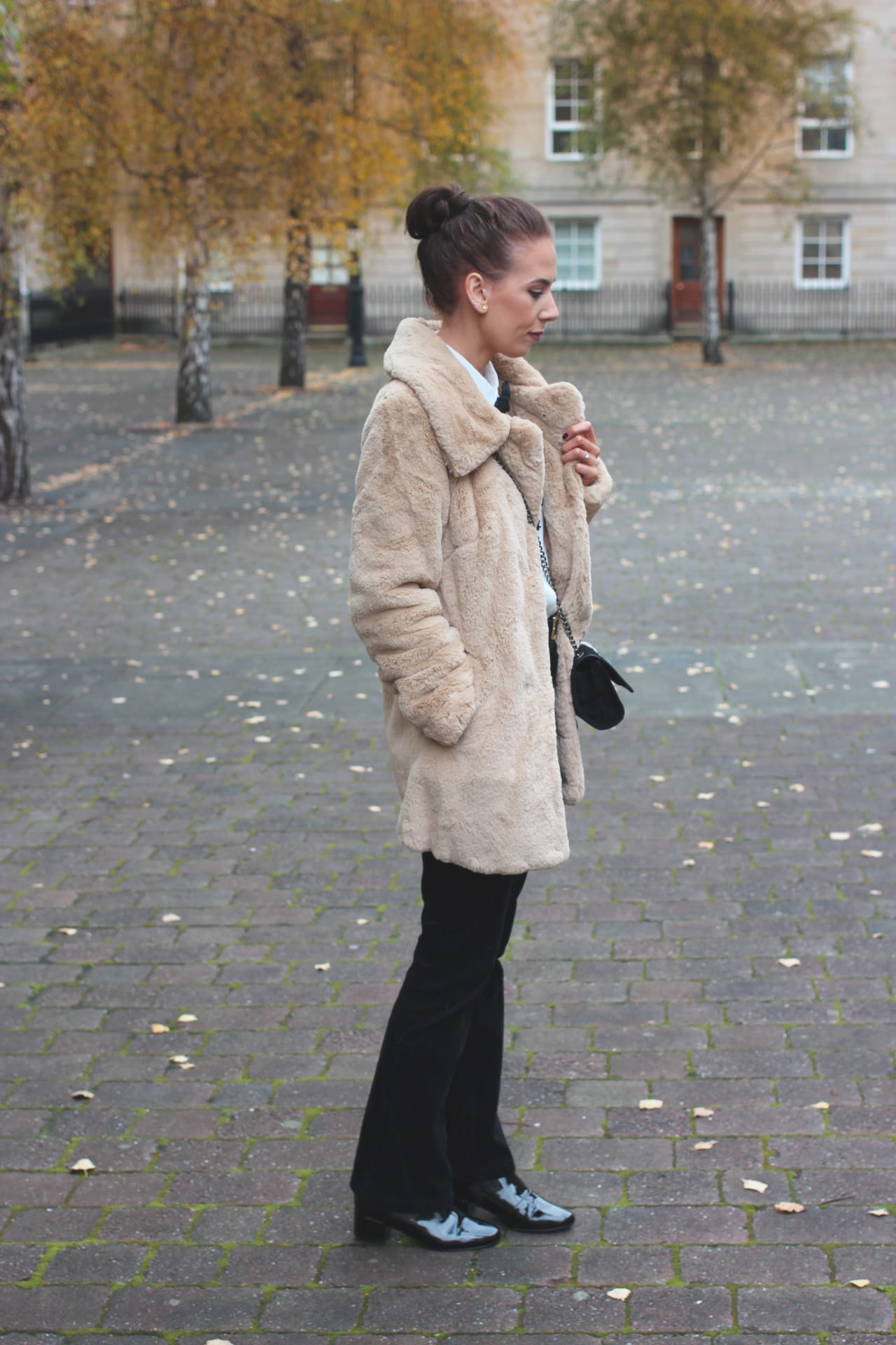 camel faux fur coat