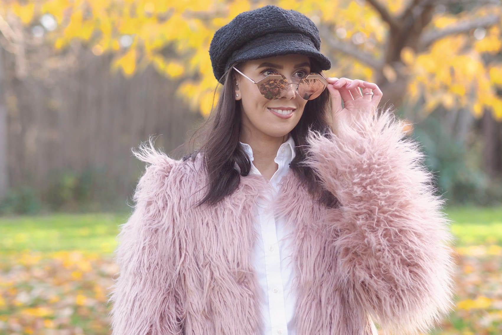 pink shaggy fur jacket | winter style | winter lookbook | Bulgari Serpenti pink mirror sunglasses | autumn fashion | fall style | lookbook