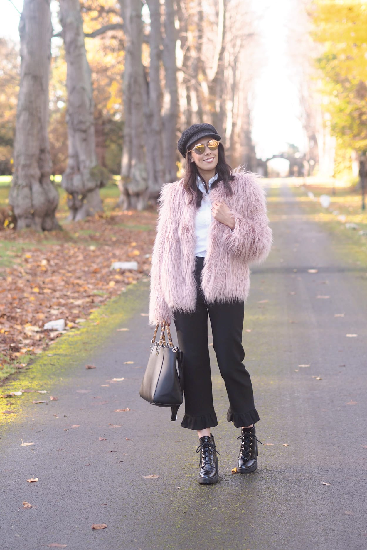 pink shaggy fur jacket | winter style | winter lookbook | Bulgari Serpenti pink mirror sunglasses | autumn fashion | fall style | lookbook