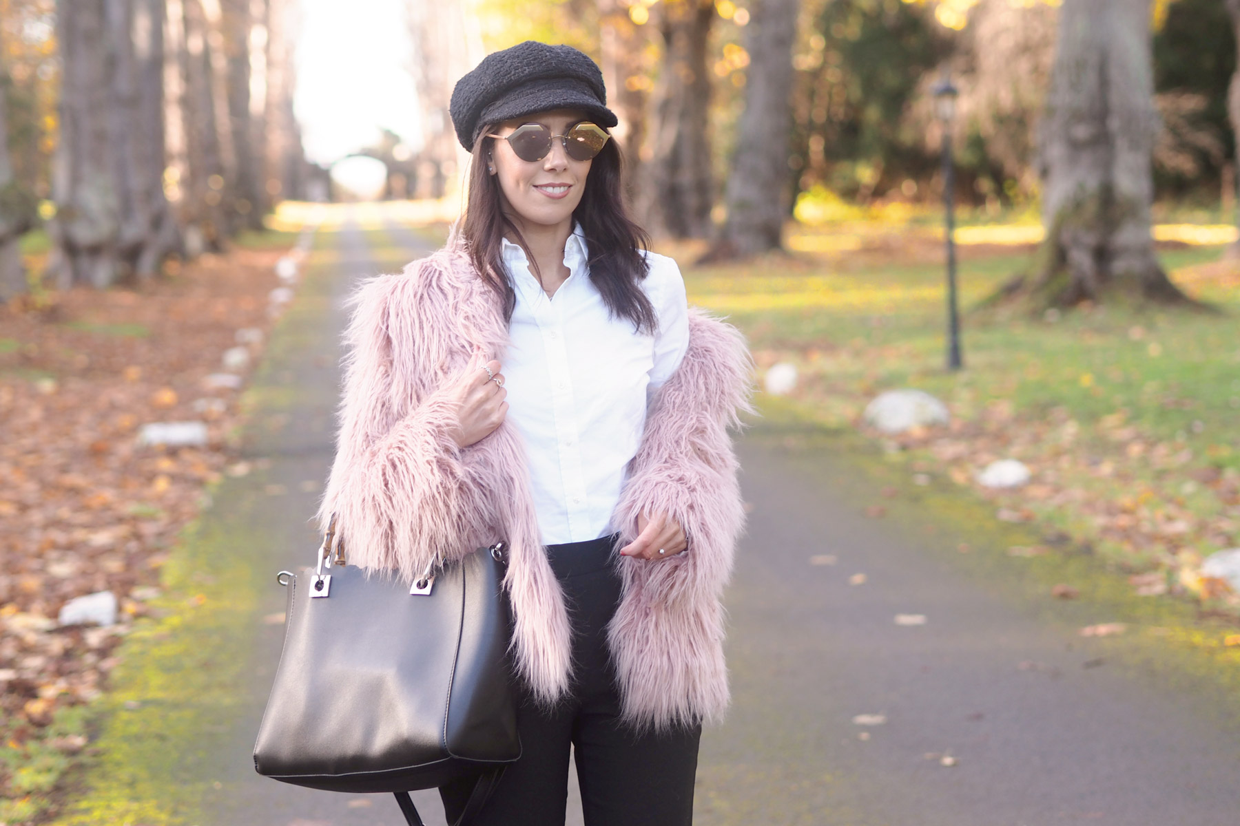 pink shaggy fur jacket | winter style | winter lookbook | Bulgari Serpenti pink mirror sunglasses | autumn fashion | fall style | lookbook