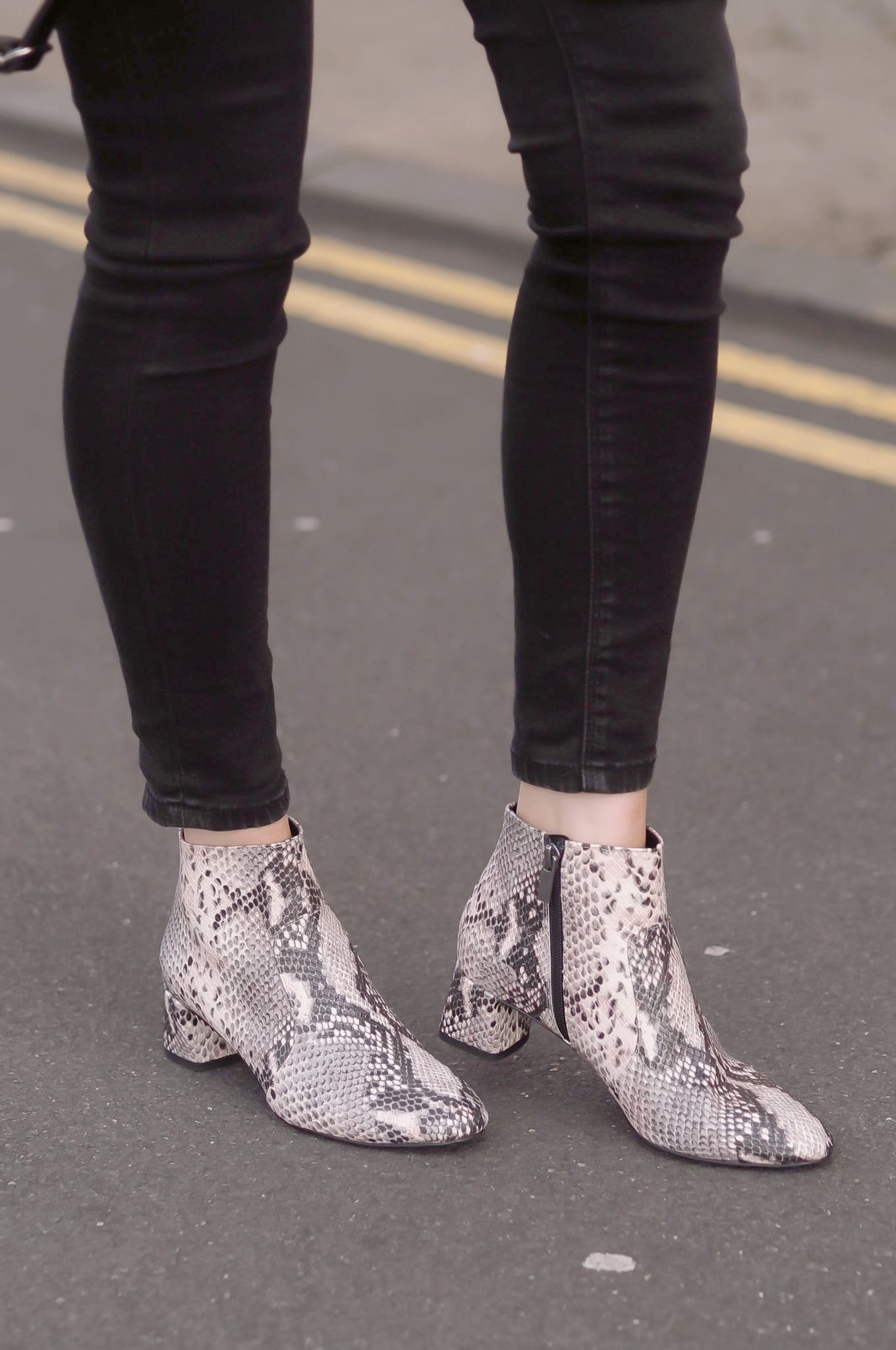 Marc Jacobs MJ162/S sunglasses | grey faux fur jacket | snake print ankle boots | winter fashion