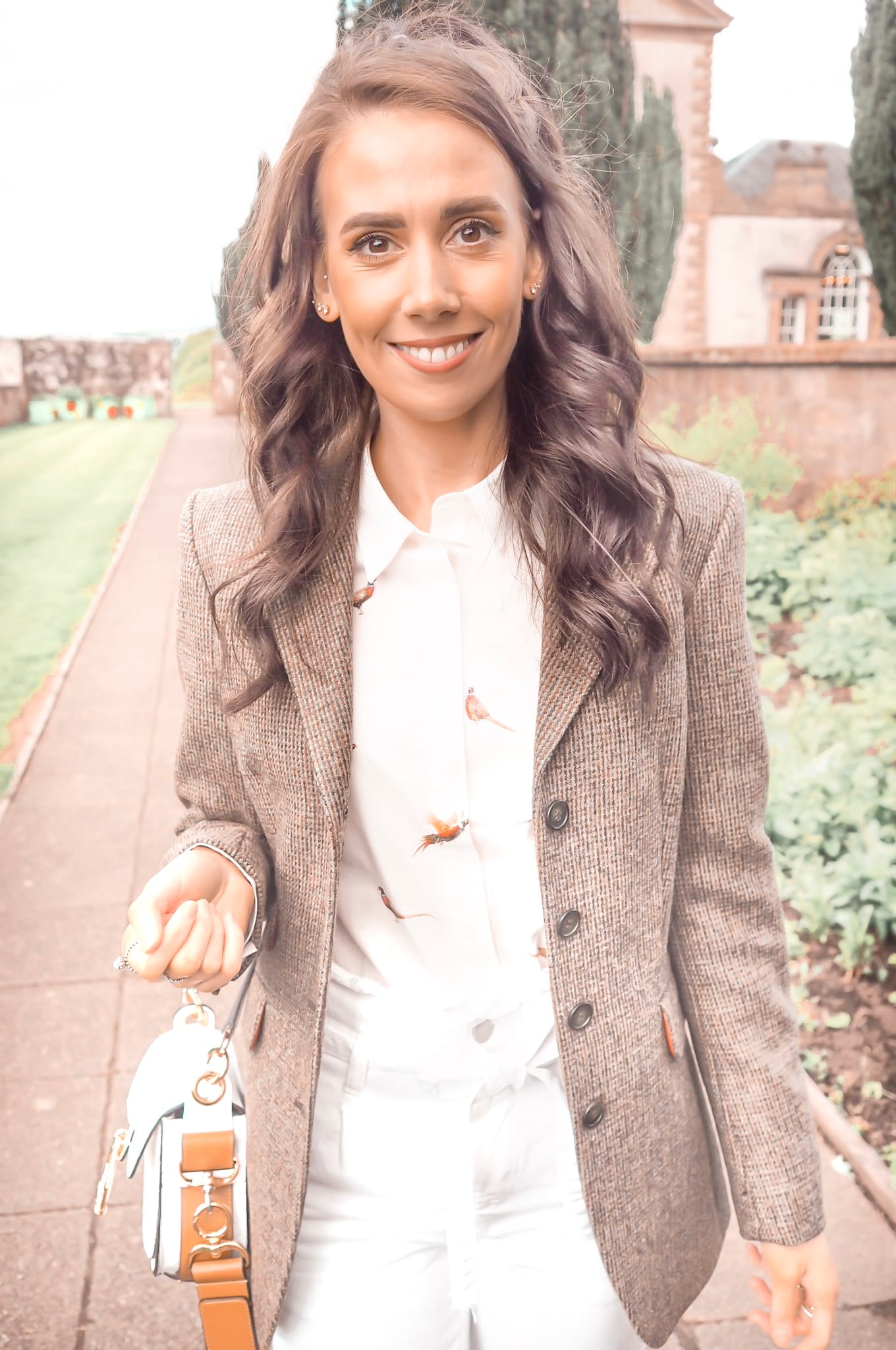 all white summer look | summer style | all white outfit ideas | ladies tweed blazer | country style | white chloe tess bag